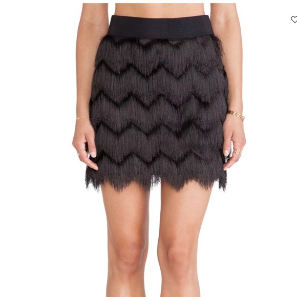 Milly Dresses & Skirts - Milly Black Fringe Mini Skirt Zig Zag Pattern NWT